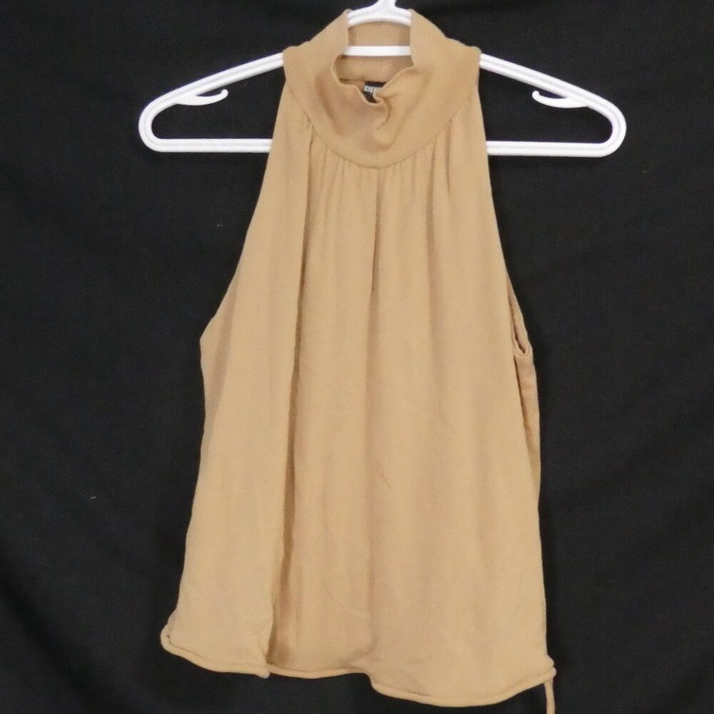 GUESS JEANS | large | Chic High Neck Caramel Sleeveless Top | Tie Up Waist